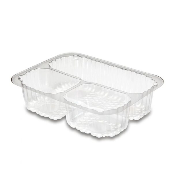 3 compartment plastic tray for food packaging.